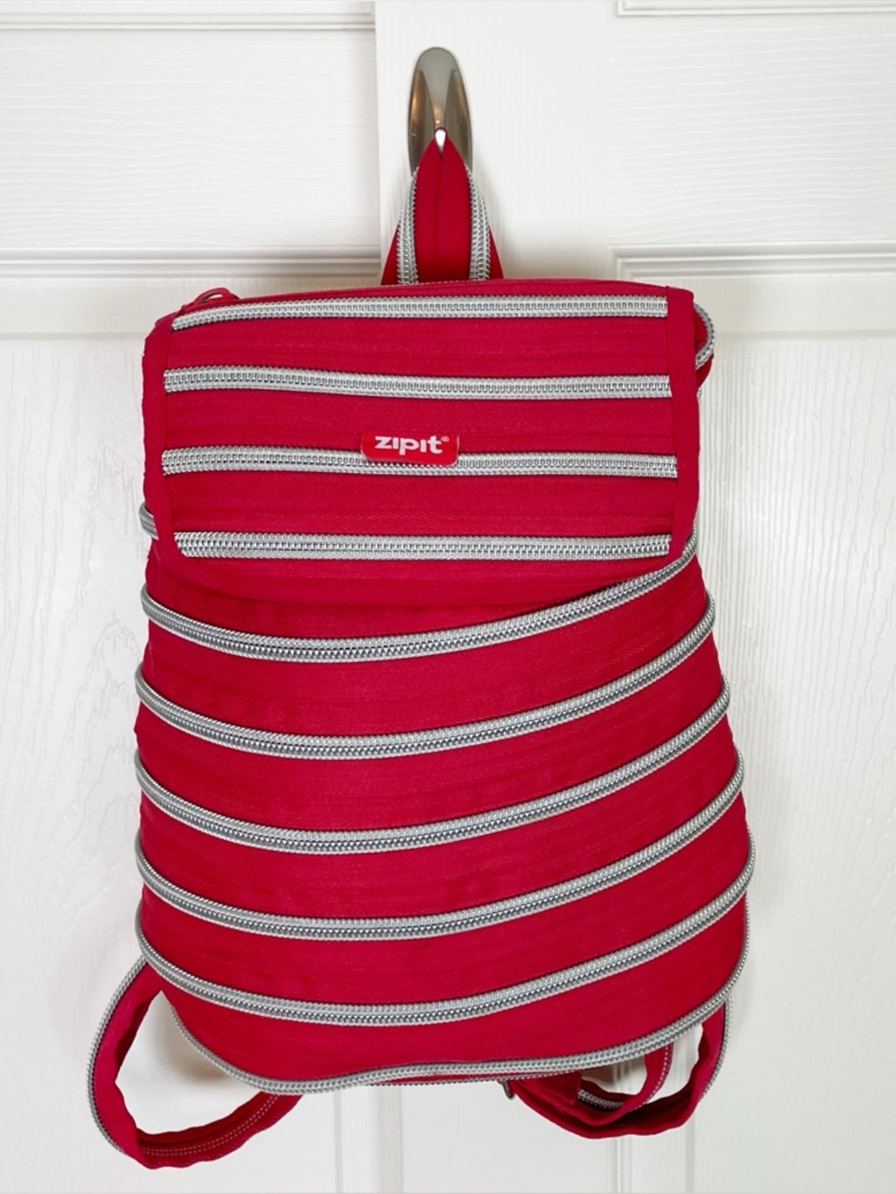 ZIPIT Red Zipper Backpack Full Zip Novelty Bag with One Long Zipper